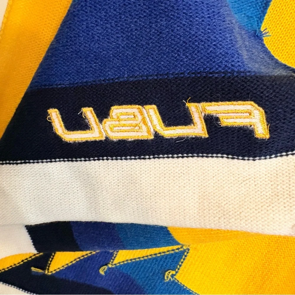 VTG Y2K FUBU Colorblock Scarf One Sz Yellow Blue Acrylic Wool Skater Streetwear